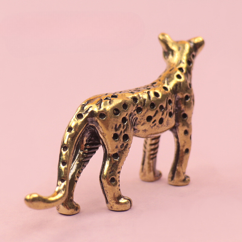 1 Solid Brass Money Leopard Statue Decoration Animal House Tabletop Decoration；