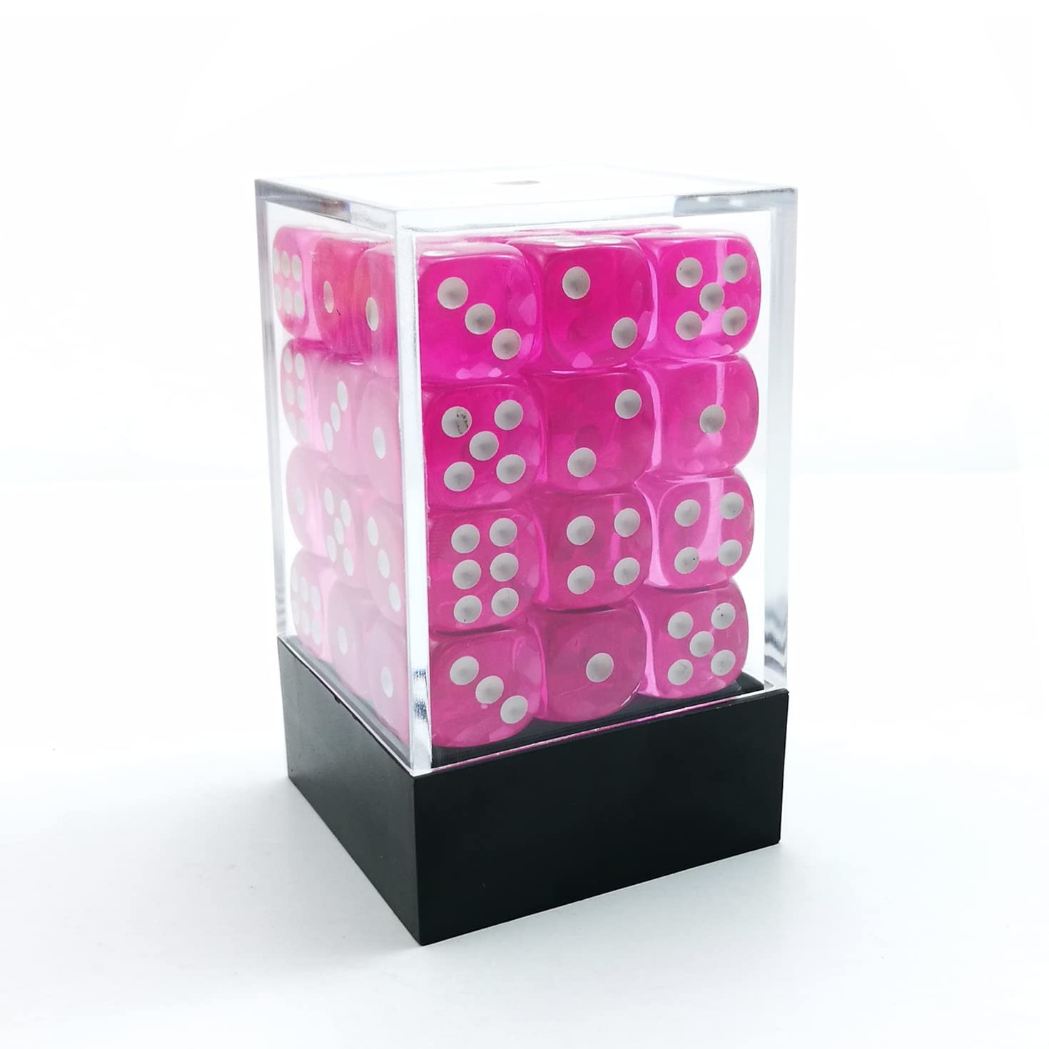 Bescon 12mm Translucent Pink 6-Sided Dice Set, 36 Pack Block Box