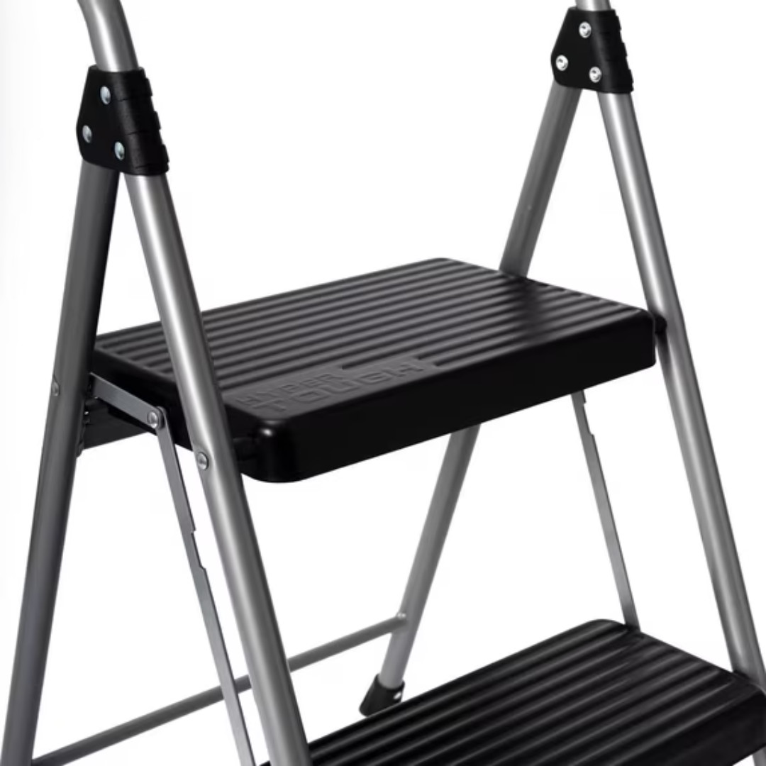 Hyper Tough Gray & Black 2-Step Steel Large Platform & Foldable Step Stool