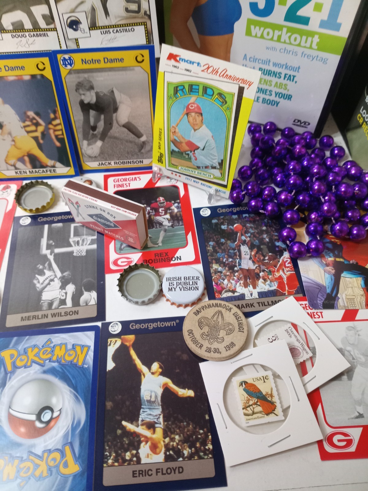 Junk Drawer Lot Sports Cards, Coins, Bottle Caps, Stamps, Tokens, Misc #64P