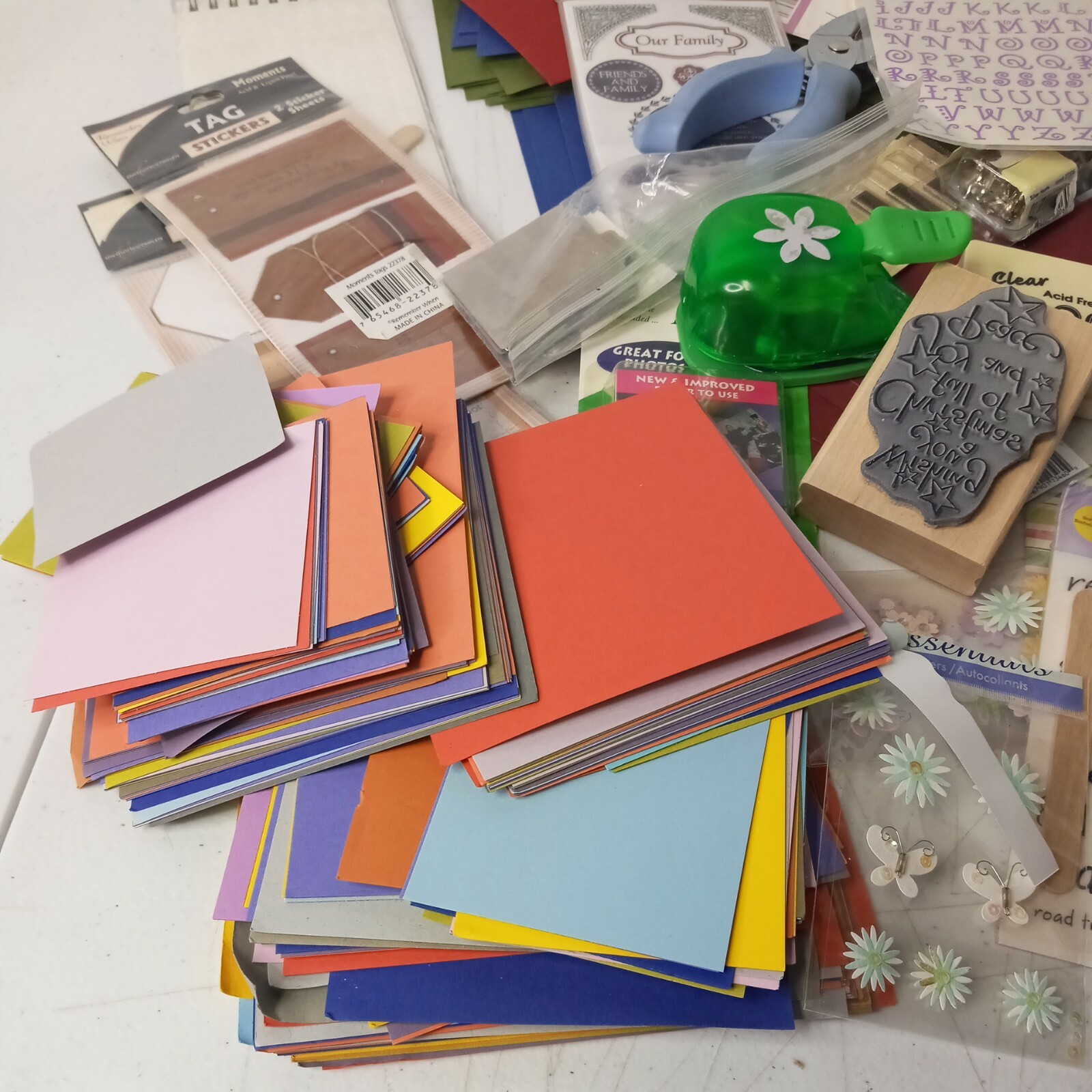 Junk Drawer Art Crafts Scraping Stickers Punchs Card Stock Rubber Stamps Lot