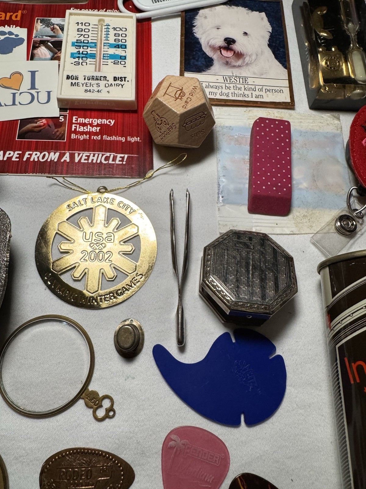 Vintage to Now Junk Drawer Lot Trinkets Treasure Ray Ban Case Sterling Top Hat