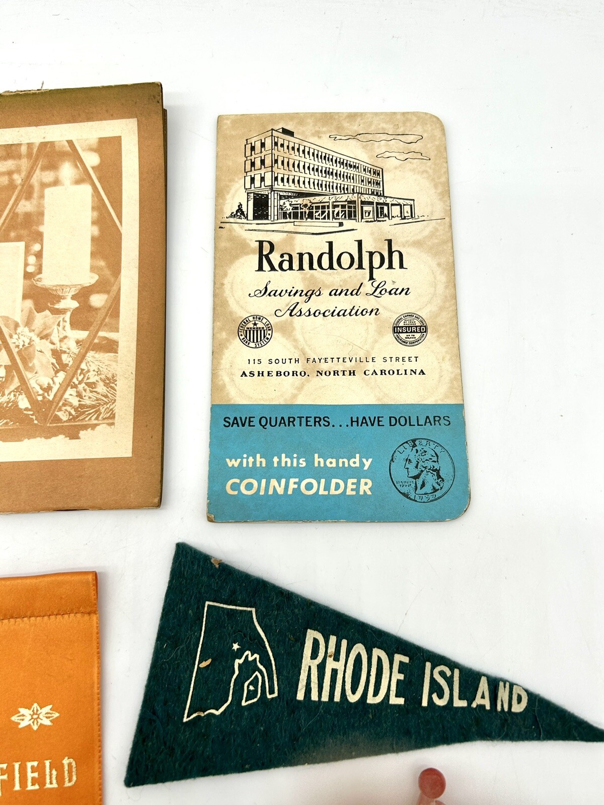 Junk Drawer Of Vintage Items Cards Ribbons Pennant Ring Hat Pin Charm