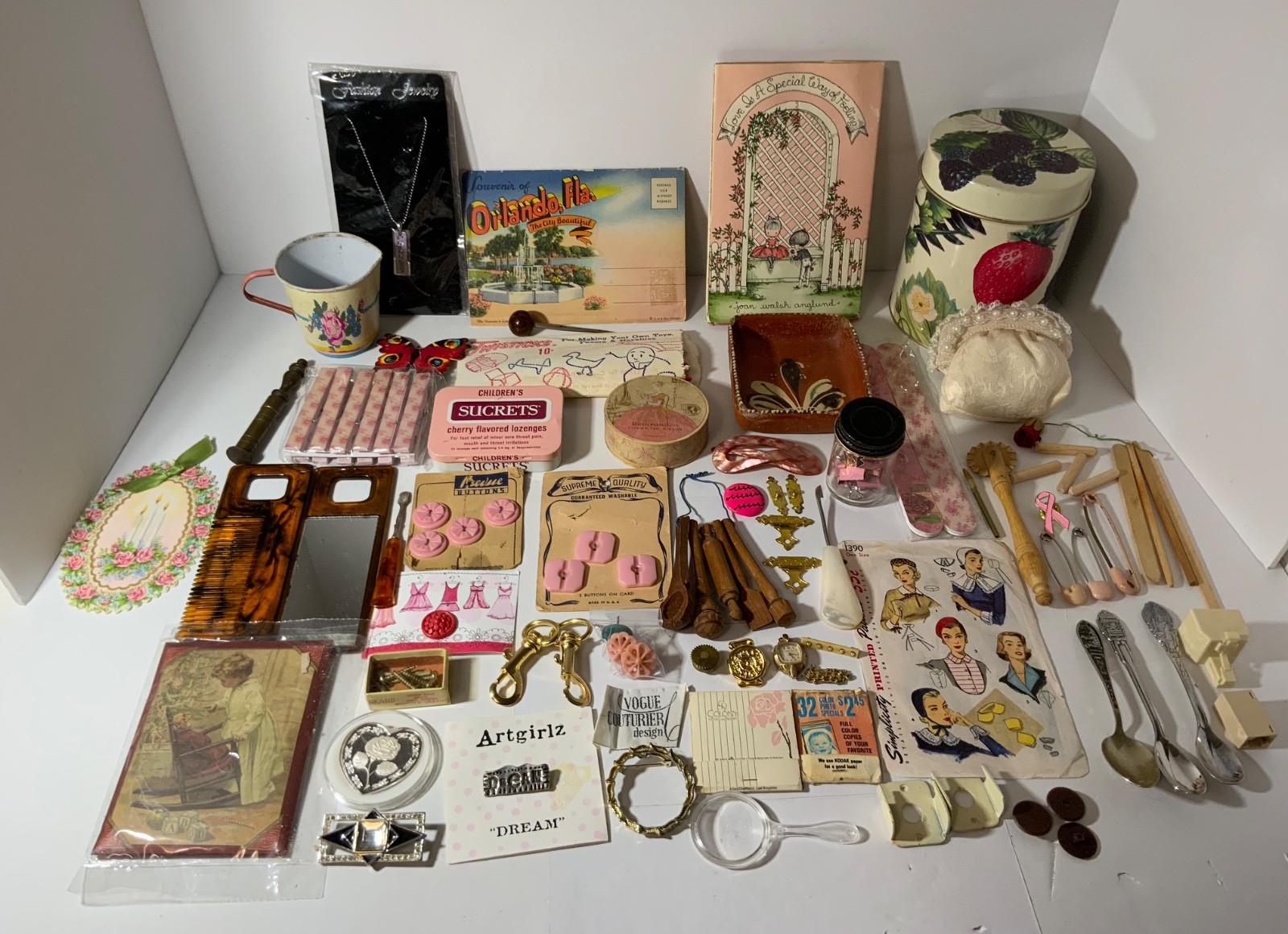 VTG to New Junk Drawer Lot Assemblage Art Mixed Media Crafts 2.75# Buttons Pins