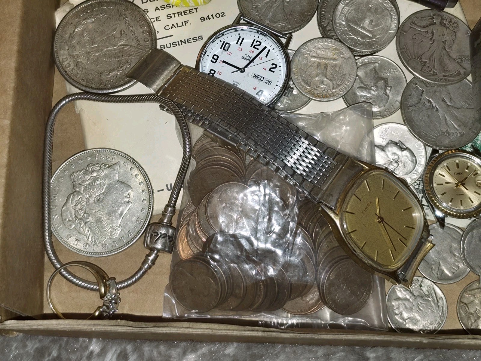 Estate Sale Junk Silver Junk Drawer ~ Coins, Vintage Watches, Jewlery, Wheaties