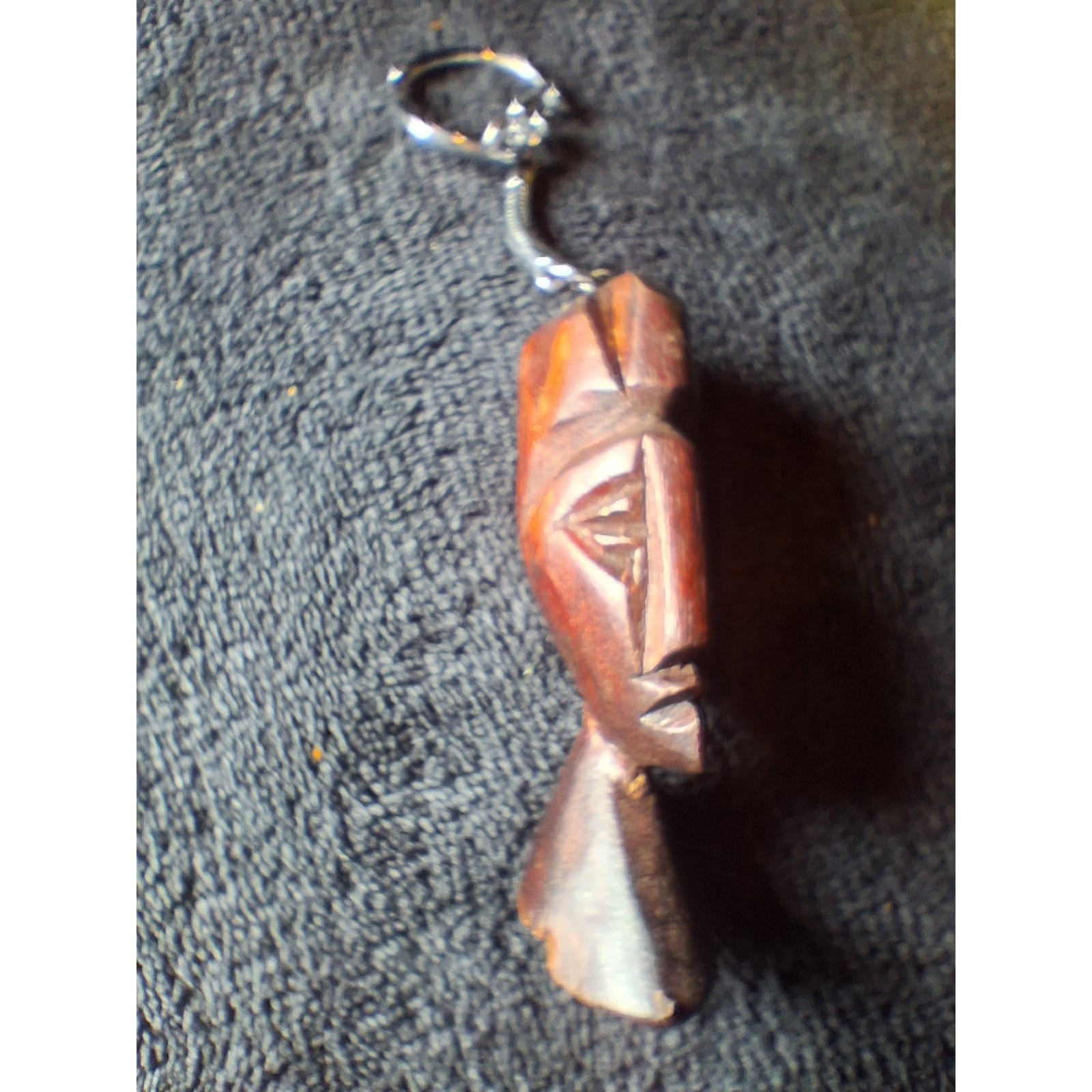 Vintage Hand Carved Wood African Bust Keychain Folk Art Tribal Style Dark Wood