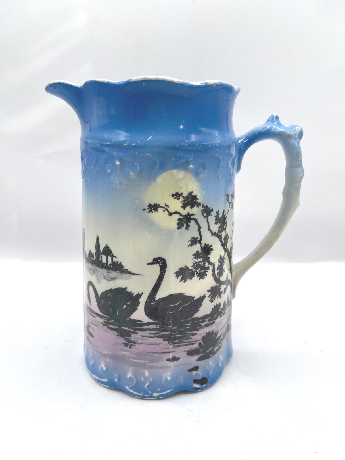 Antique Lancaster & Sons 7”Pitcher Hanley England Hand Decorated Silver Lustre