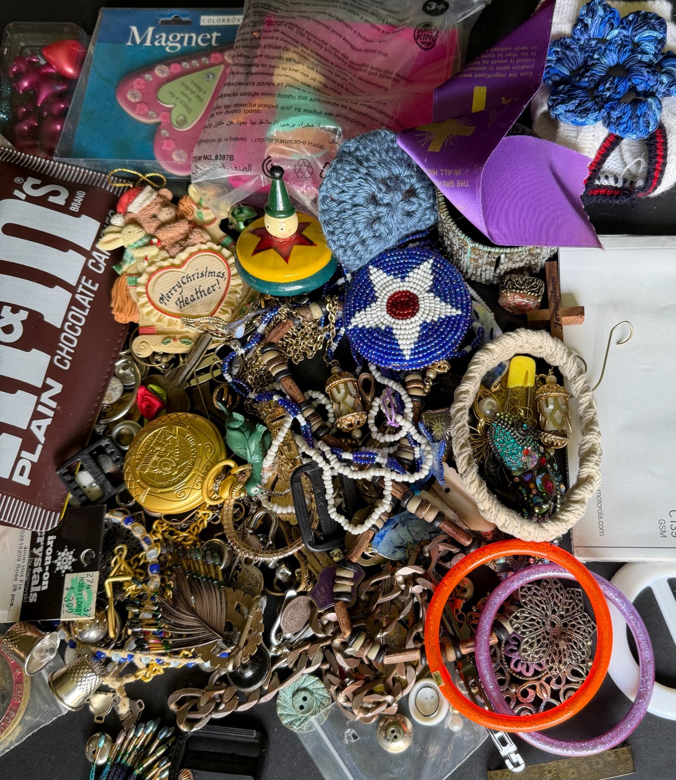 Vintage Junk Drawer Lot Estate Finds Jewelry Keys Buttons Military ect
