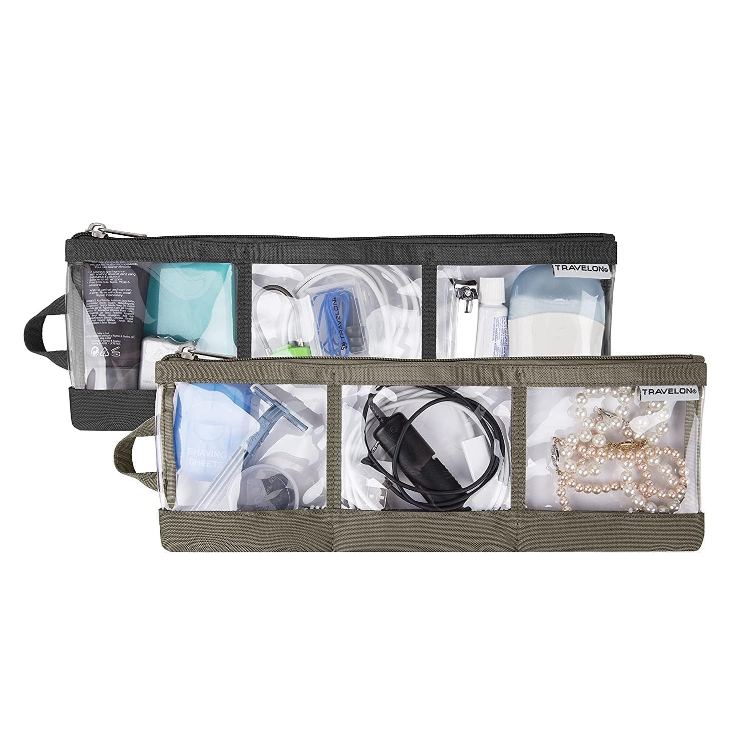 Travelon Set of 2 Accessory Organizer, Black/Nutmeg
