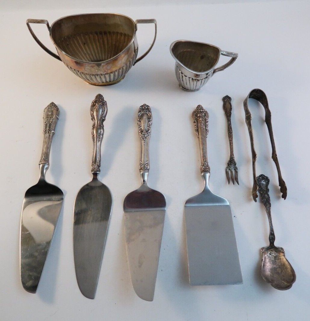 Lot Collection of Mixed Vintage Flatware Serving Dishes Sheffield Wallace Rogers