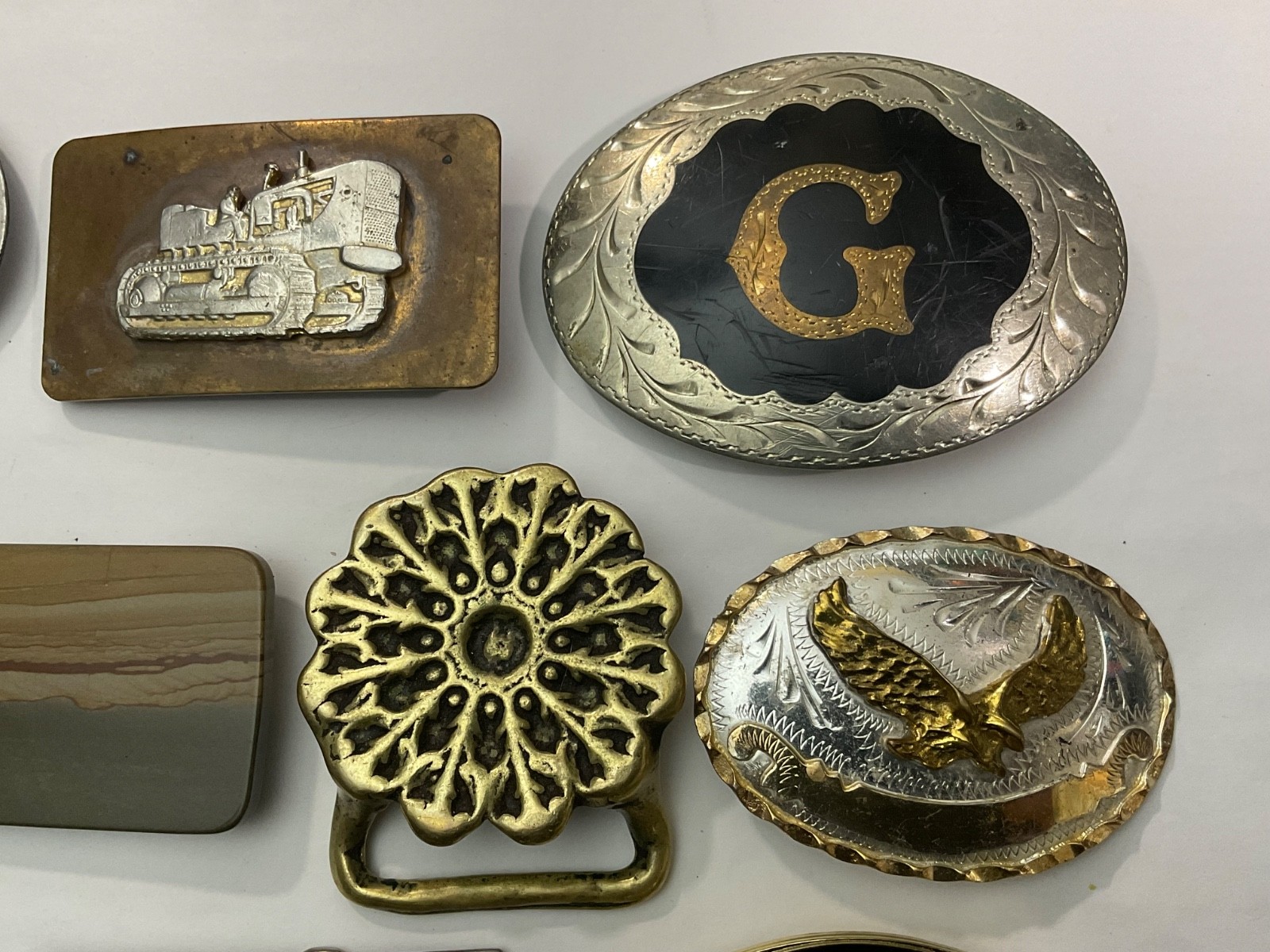 Junk Drawer Lot 10 Belt Buckles Solid Brass Jim Beam Vintage Mixed Lot Retro