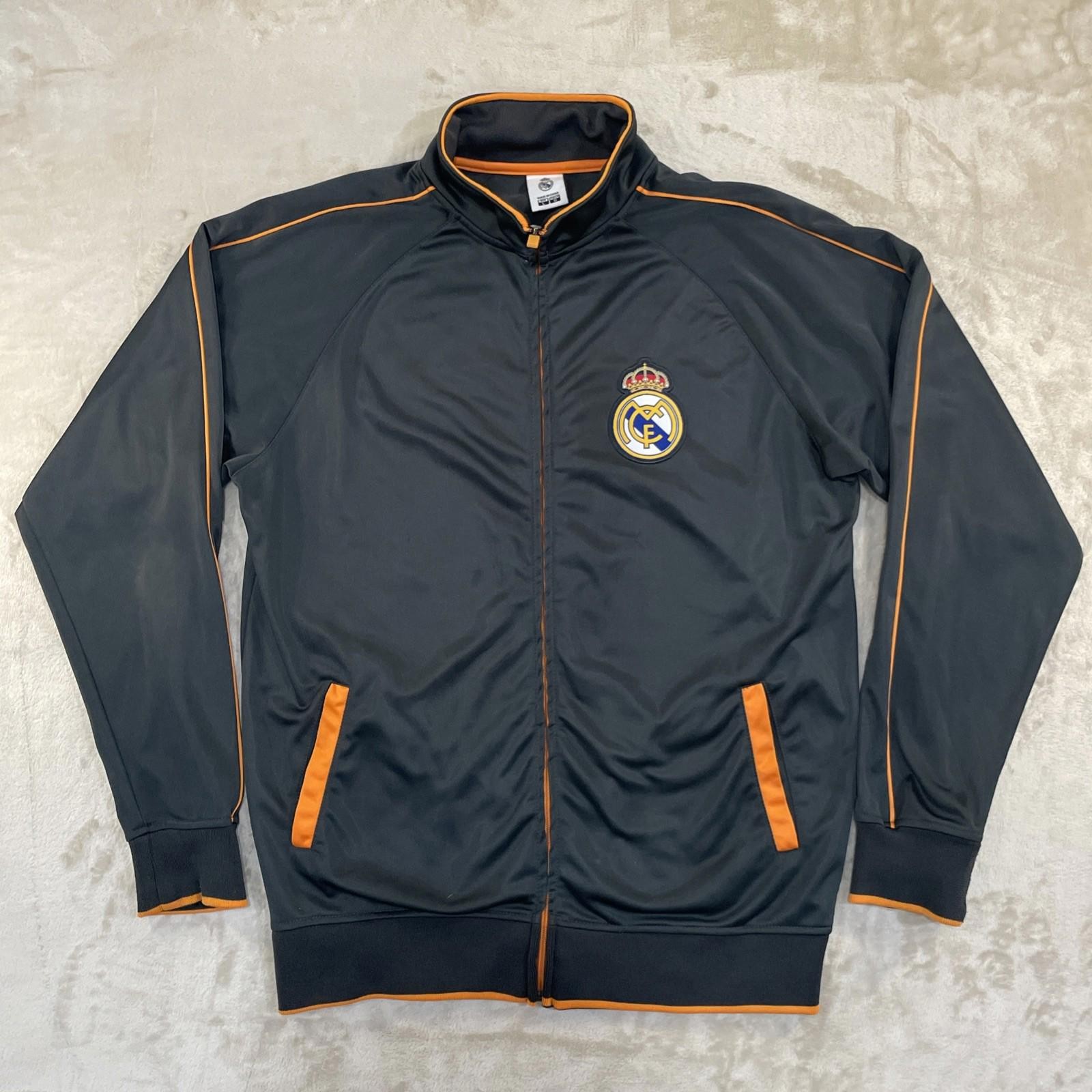 Real Madrid Track Jacket Top Black & Orange Men’s Size Large Excellent Cond.