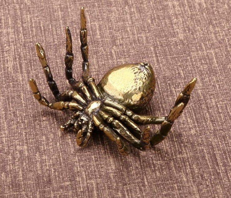 2-pack Brass Spider Animal Statue Mini Sculpture Tabletop Statue Home Decoration