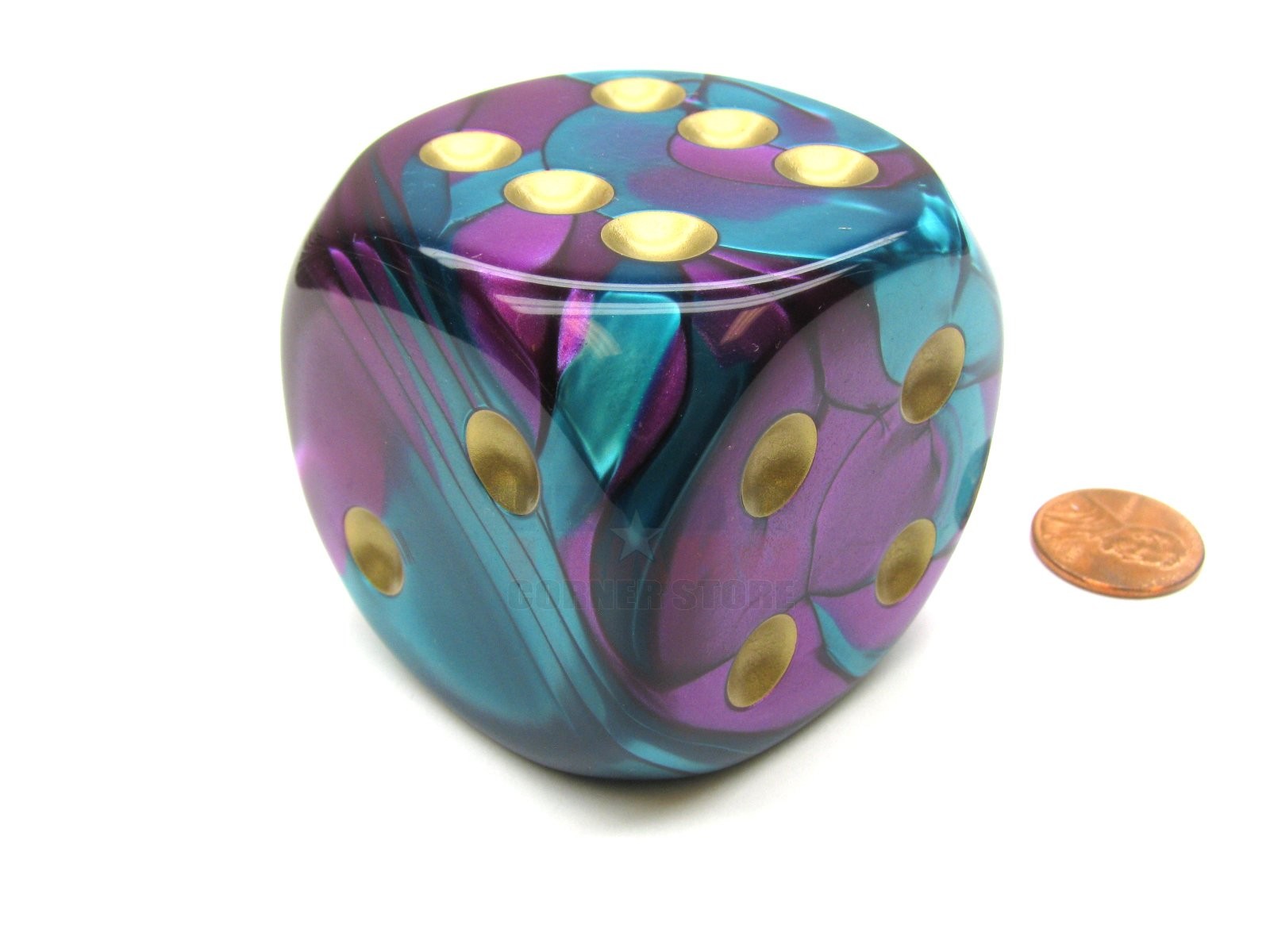 Chessex Gemini 50mm Huge Large D6 Dice, 1 Piece – Purple-Teal with Gold Pips