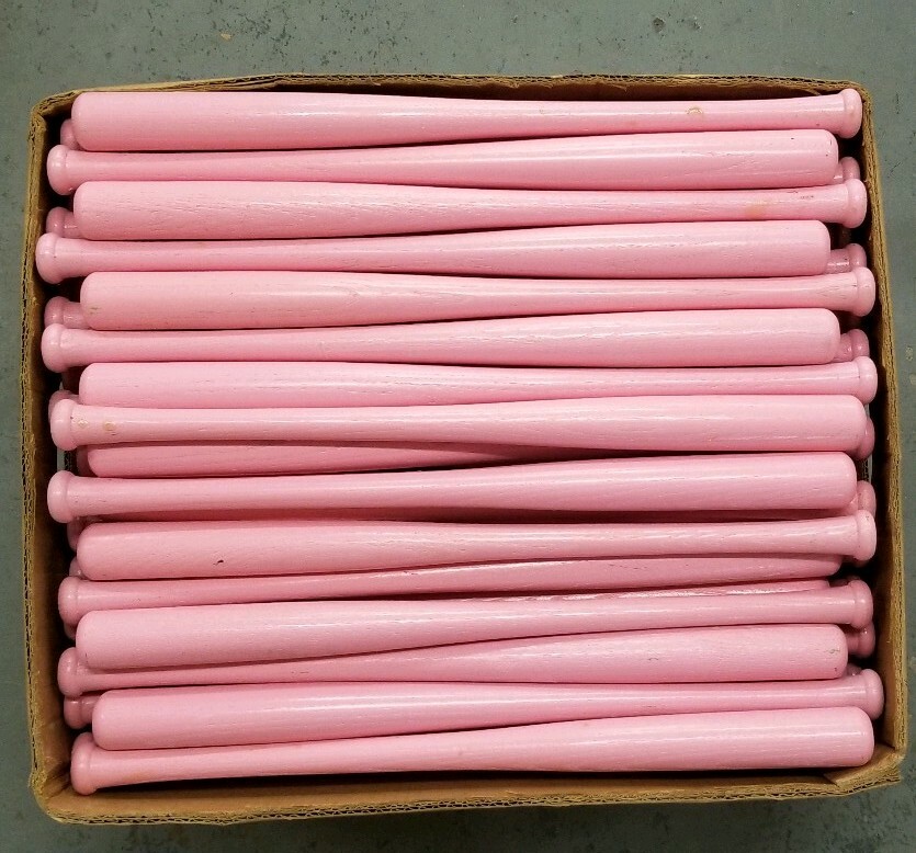 Lot of 25 Mini Souvenir Baseball Bats 18″ Real Wood Blemish Bats Pink