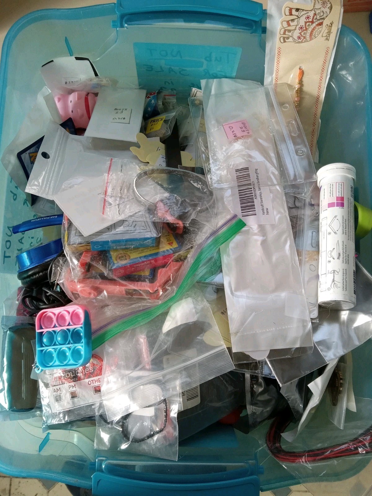 Lot Of Various Small Misc. Junk Drawer Items Box-6in X 6in X 6in SEE DESCRIPTION