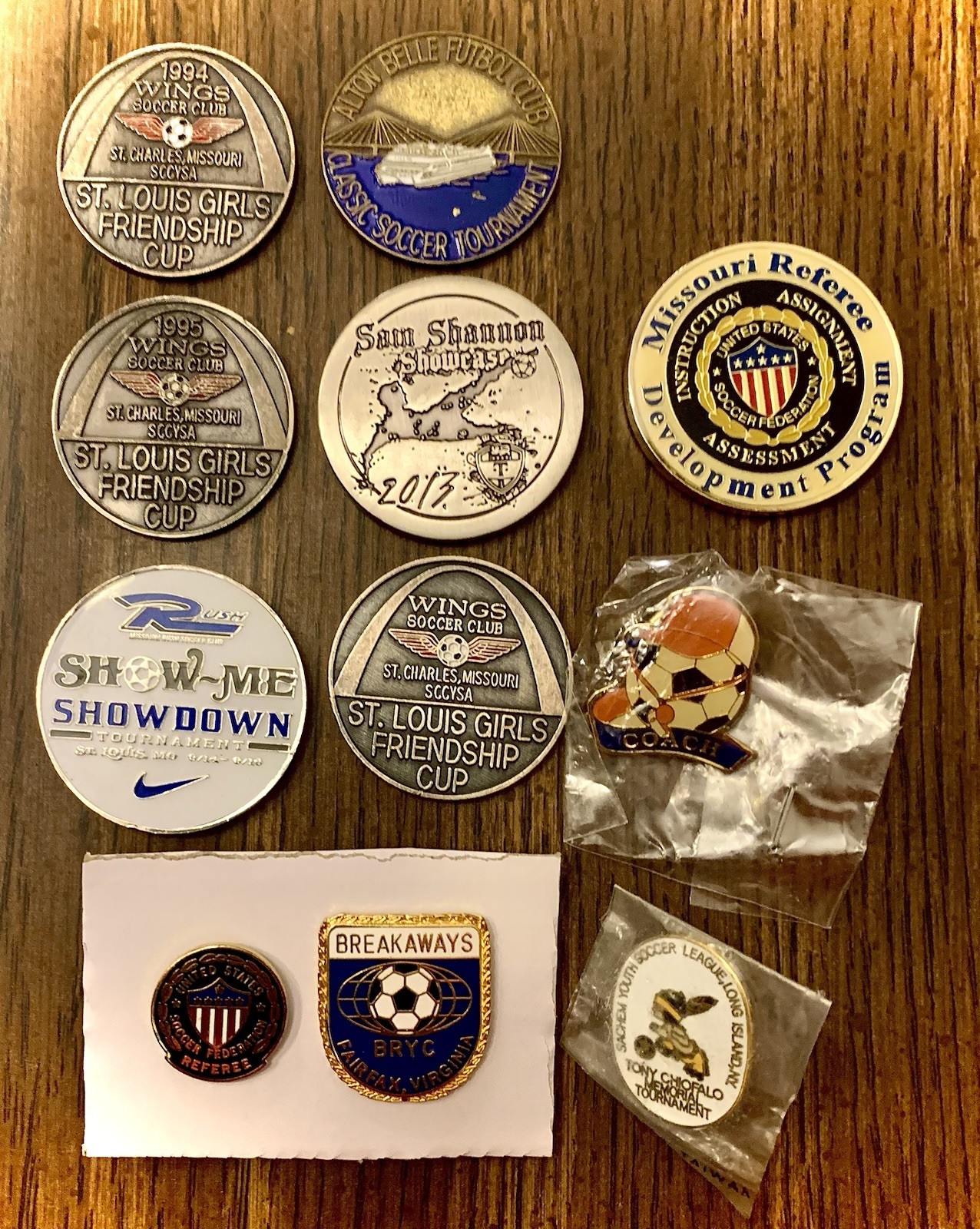 Mixed Lot Of Soccer Tokens And Pins St Louis