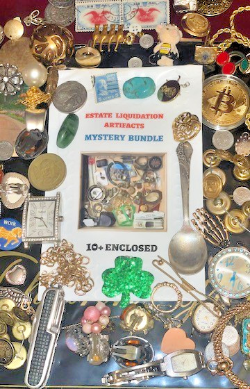 Estate Finds-Mixed smalls: Jewelry, Coins, Stamps, Watch, 10+vintage – lot A87T9