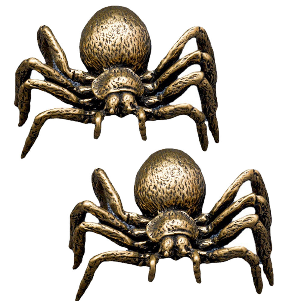 2Pcs Small Brass Spider Animal Statue Mini Sculpture Tabletop Home Decor Gift US
