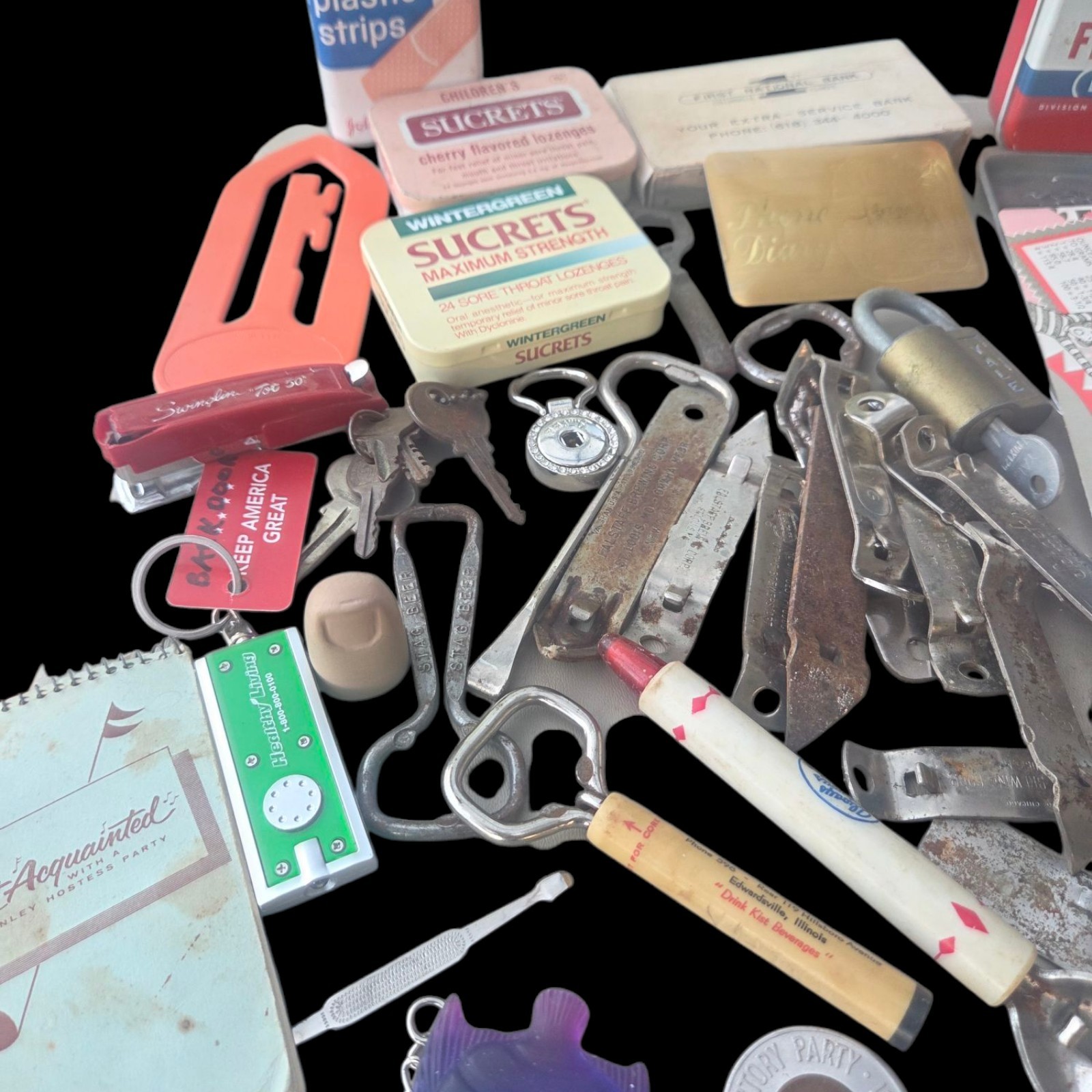 Vtg Junk Drawer Grandpas Desk Lot of Advertising Rulers Bottle Openers Keychains