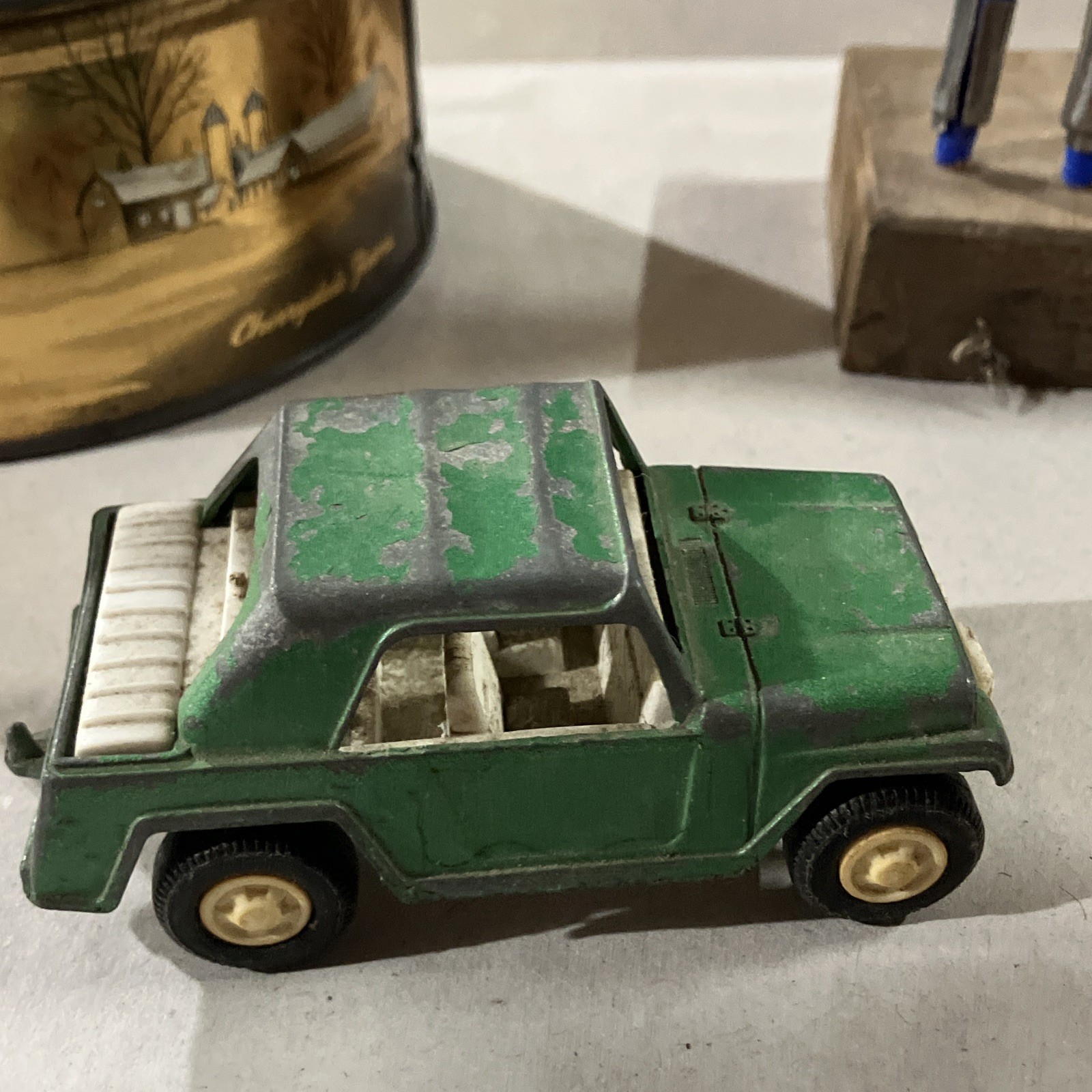 Vintage Collectibles Lot Tin, Knight Figure, Wood Smoker, Toy Truck/Car, Pins