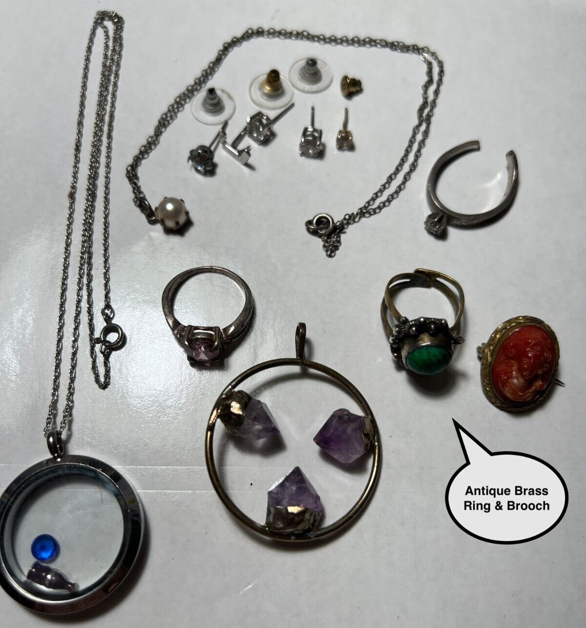 COOL BEANS Antique Brass Jewelry Lot w/ Bonus Sterling Silver & Fashion Pieces