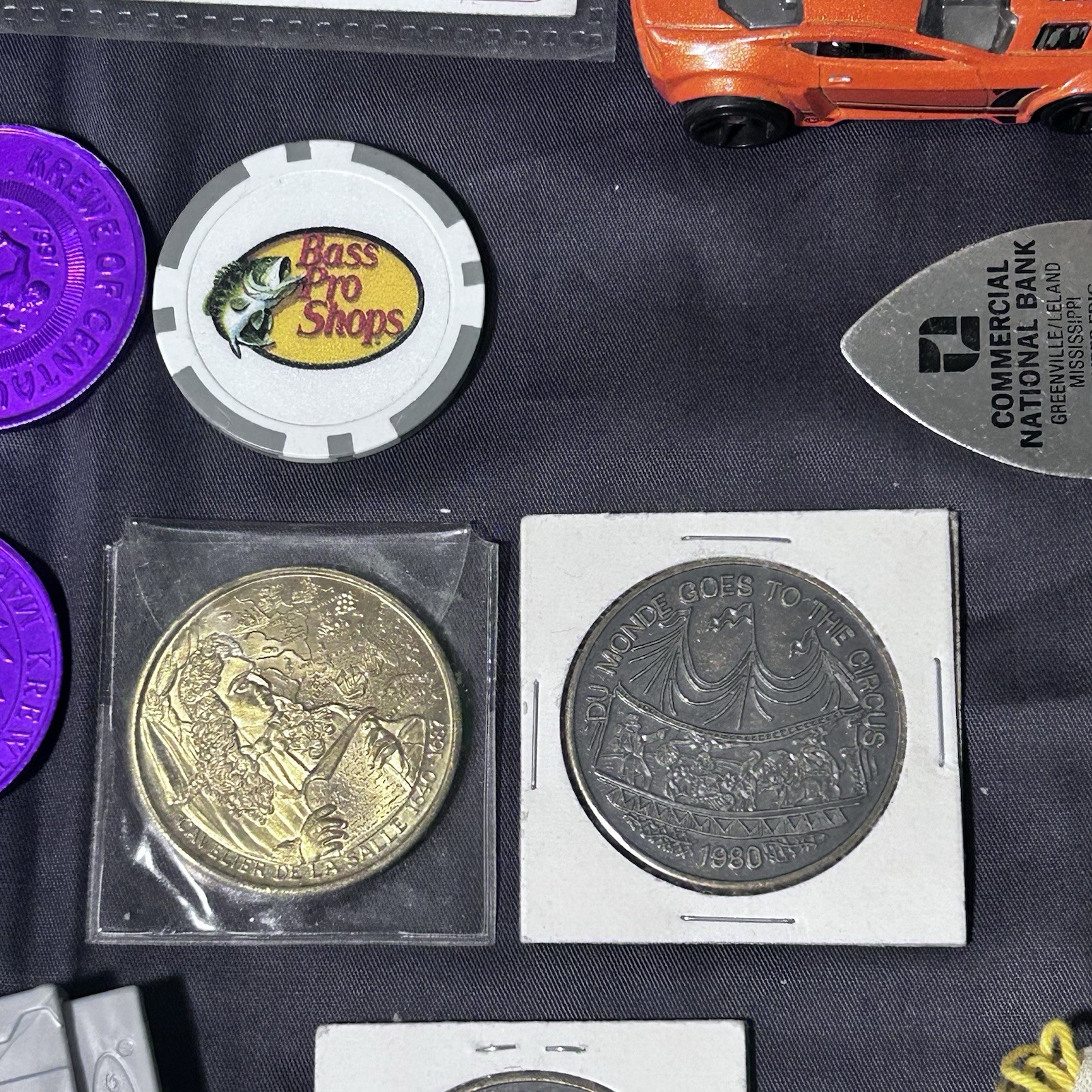 Vintage Junk Drawer Lot Sports Cards Coins John Deer Games Golden Retriever Cars