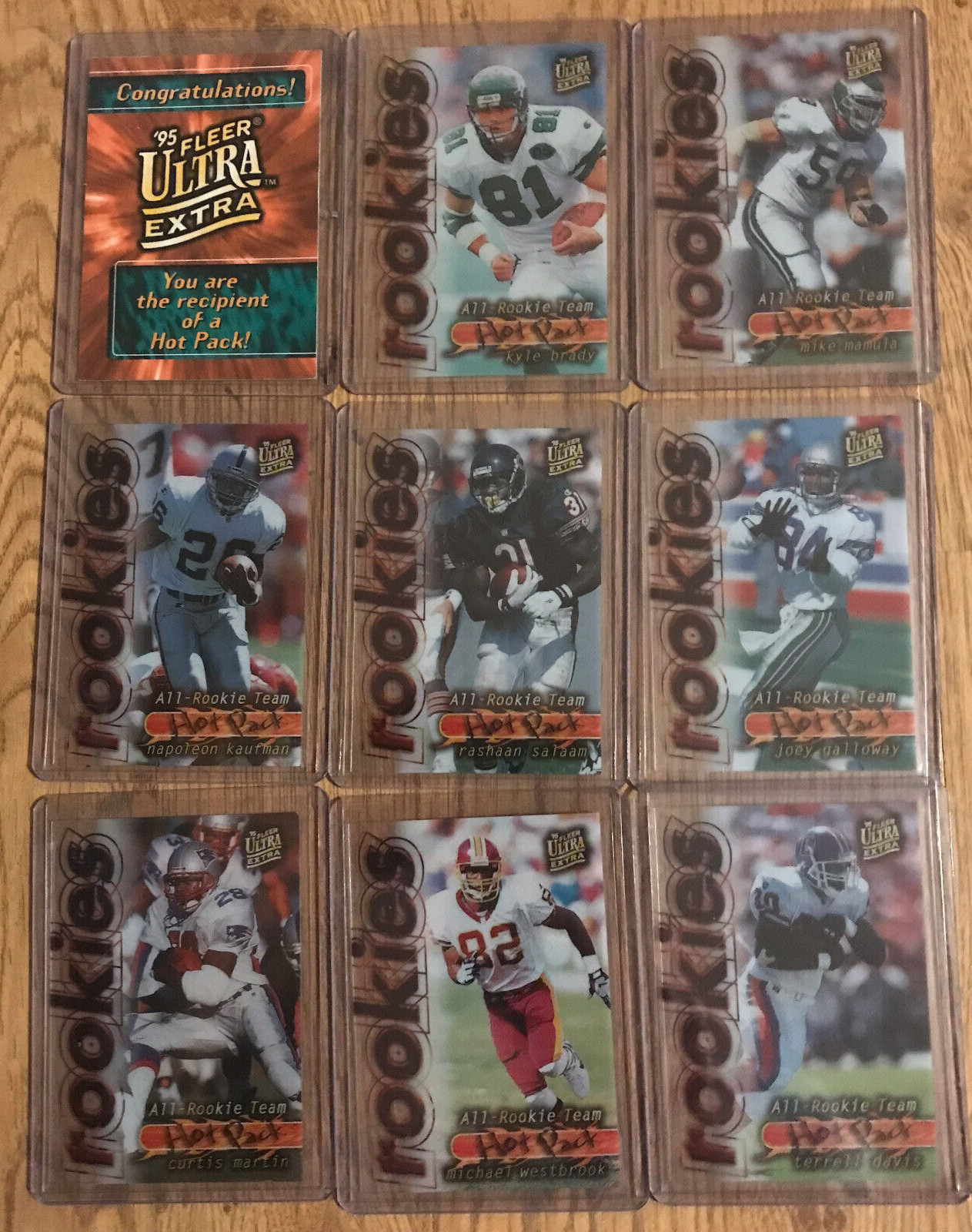 1995 Fleer Ultra All-Rookie Team Set of 9 cards in protective plastic cases