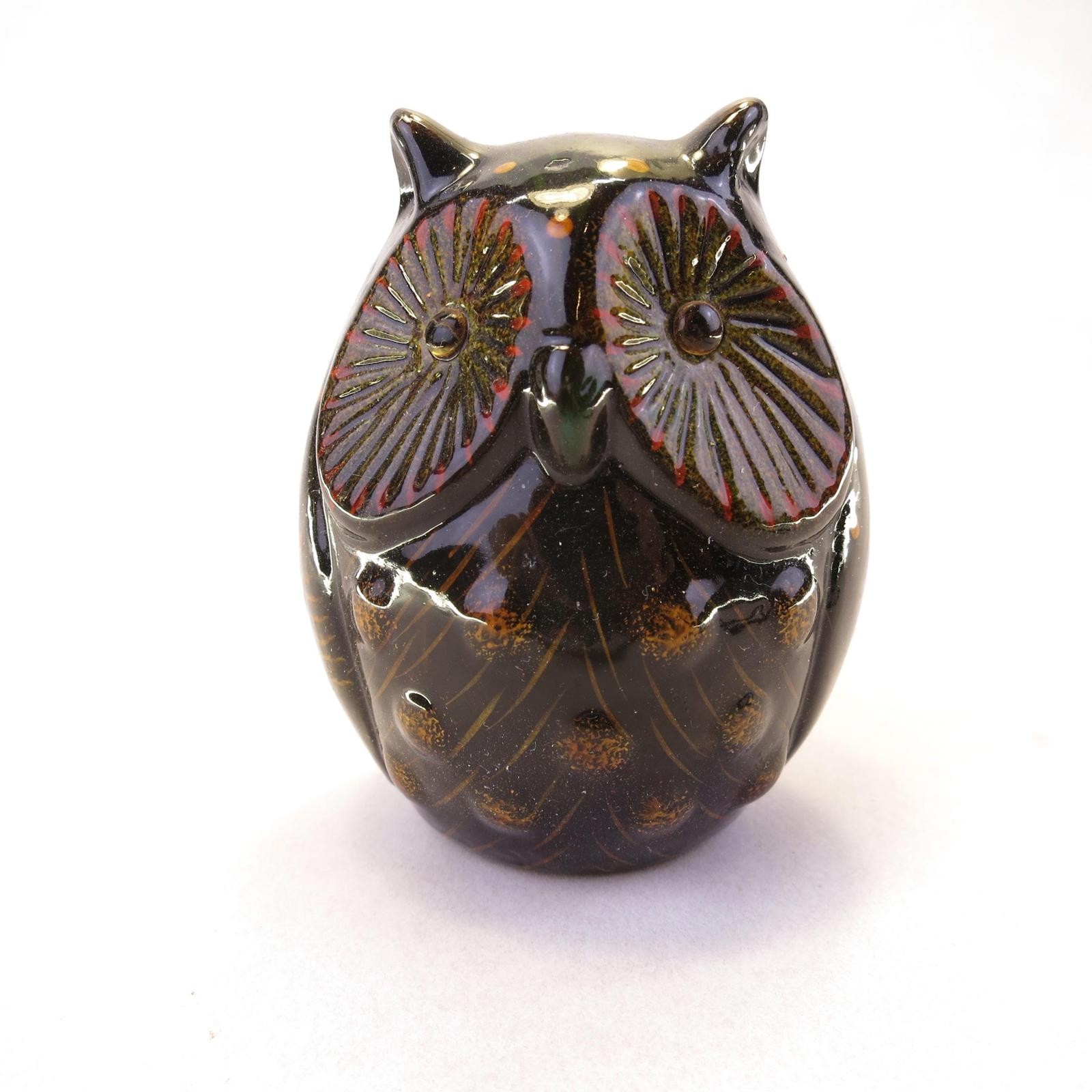 Groovy Owl Handmade Clay Egg Shaped Vintage Ceramic Bird Figurine Beige 2.8″
