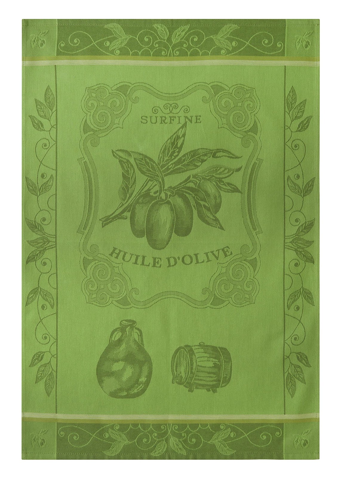 Coucke French Cotton Jacquard Towel, Huile Surfine Verte, 20-Inches