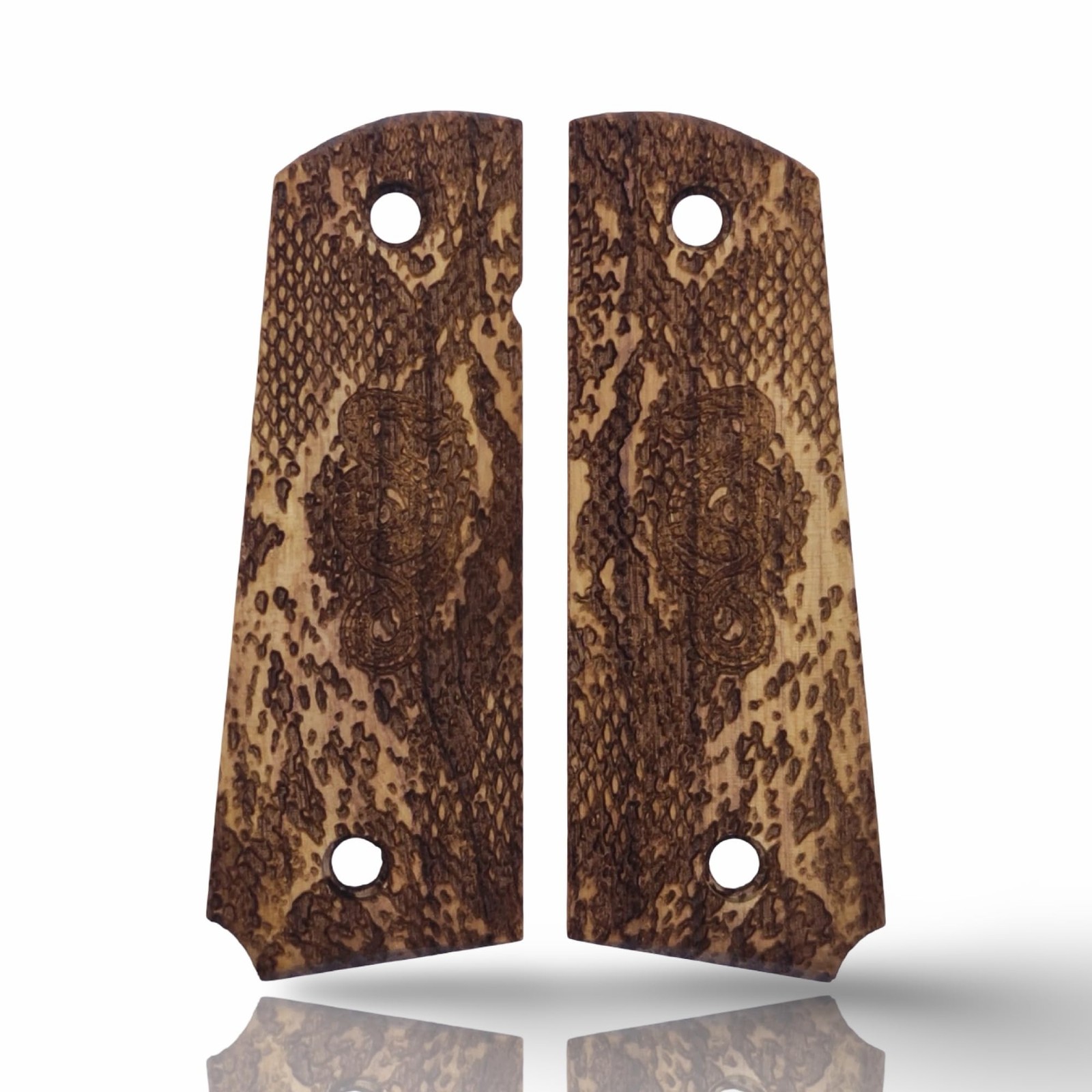 Zib Grips Art Series 1911 Handcrafted Walnut Pistol Grips Snake Scale Design