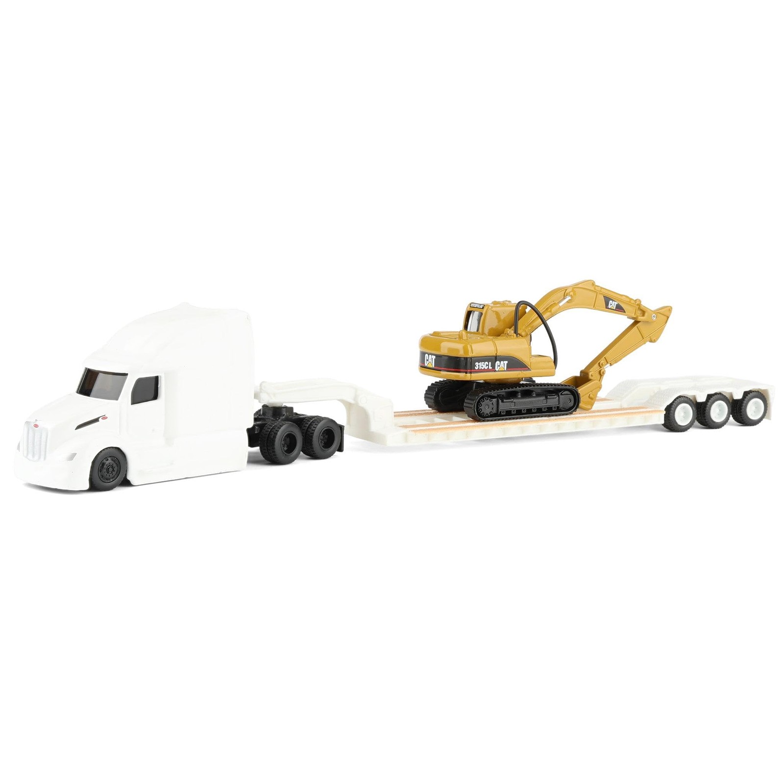 Diecast Masters Lowboy Trailer CAT 315C Excavator 84423 Plastic White 10in Scale