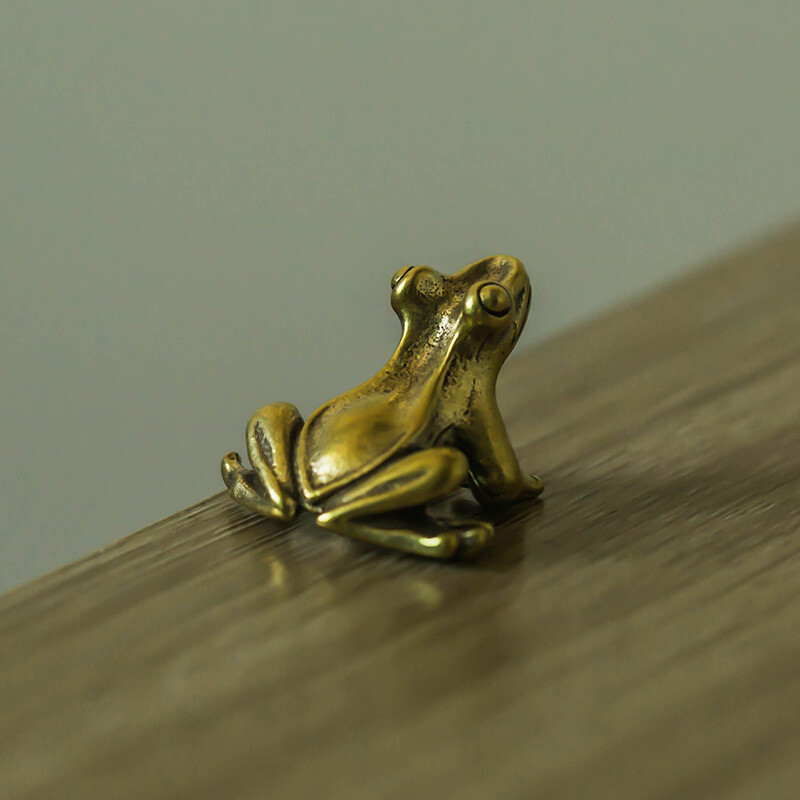 2 Pieces Brass Frog Statue Ornament Animals Toys Home Office Decoration Artwork~