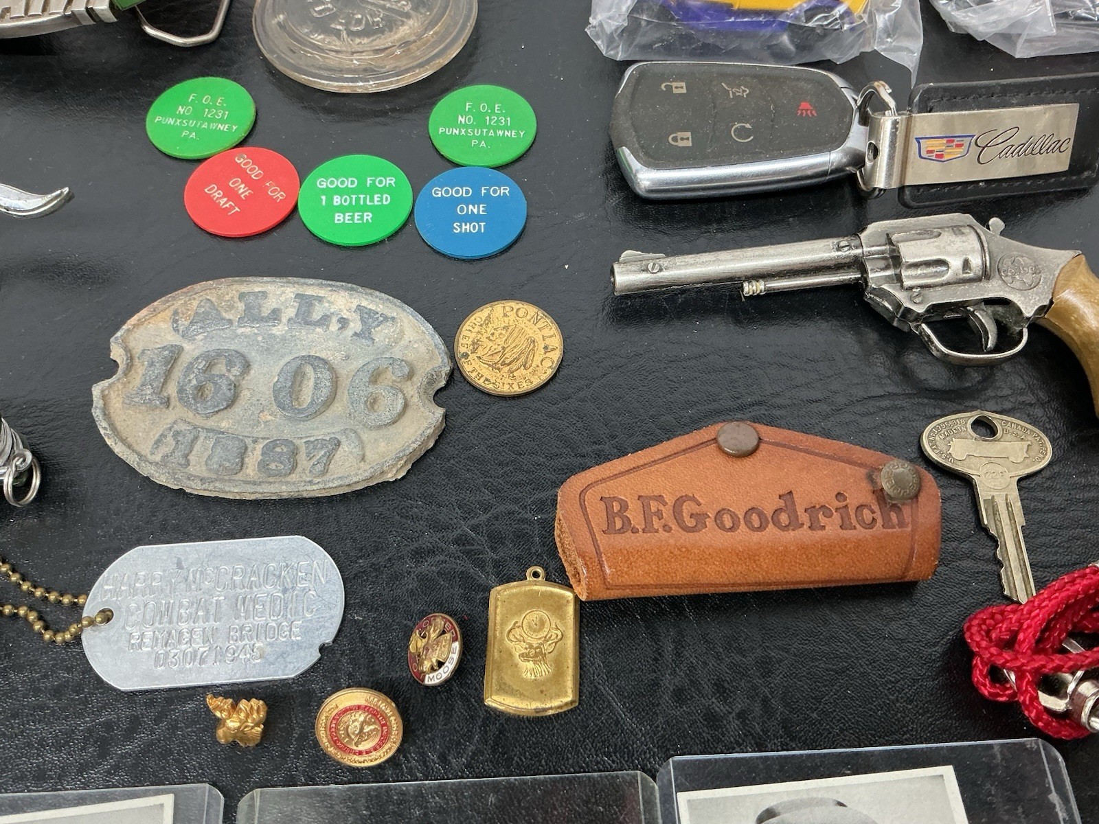 Vtg Junk Drawer Lot Zippo Knives Kellogg Trucks Bell Car Emblem Belt Buckle Eggs