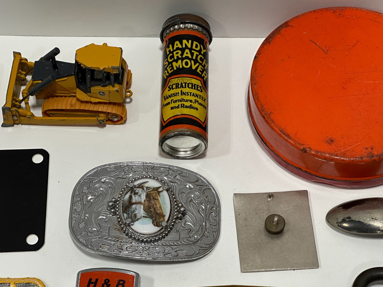 Vtg Advertising junk drawer lot lighters tins buckle badge zippo collectible