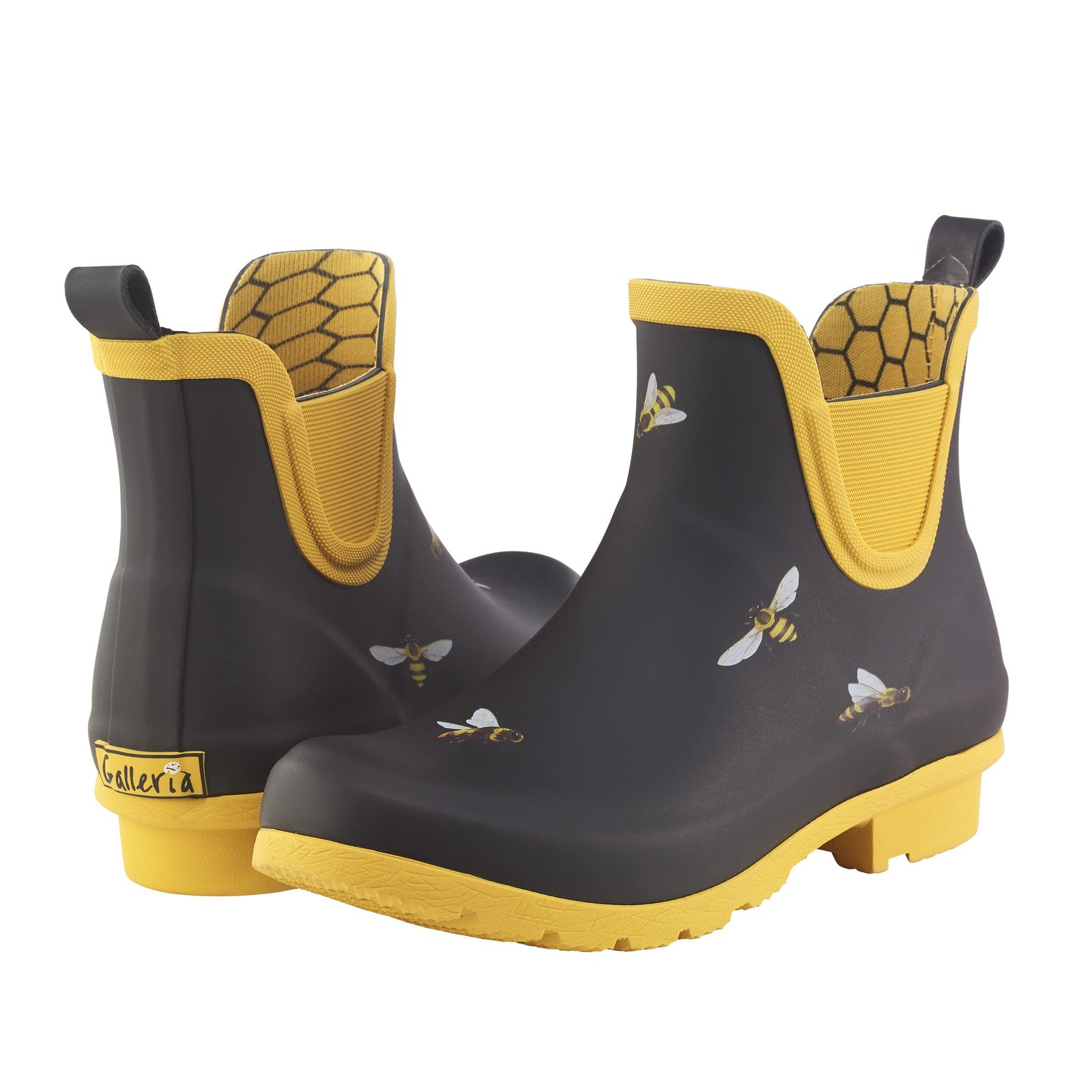 GALLERIA ENTERPRISES, INC. Black Bees Chelsea Rain Boot SIZE 8 Rubber