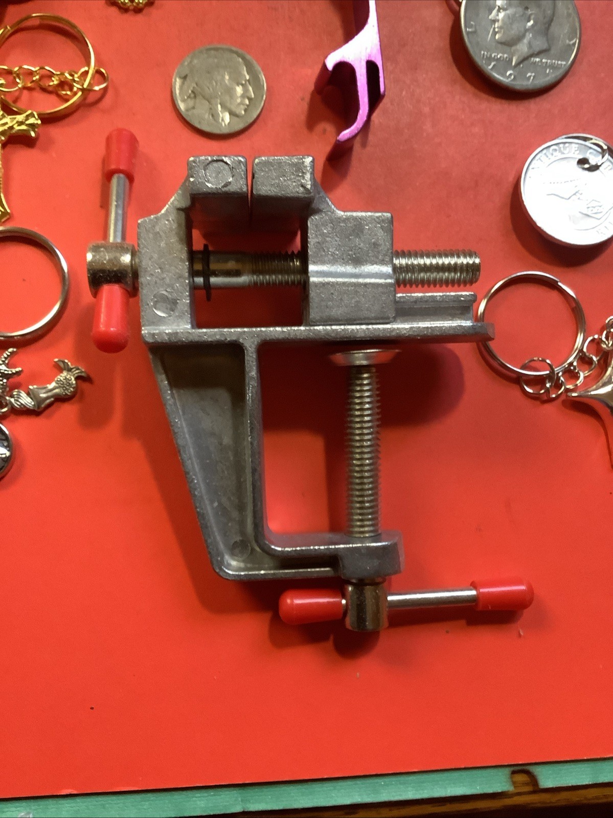Junk Drawer U.S. Coins & More Cull Lot Holed Keychain Small Vise Estate Sale