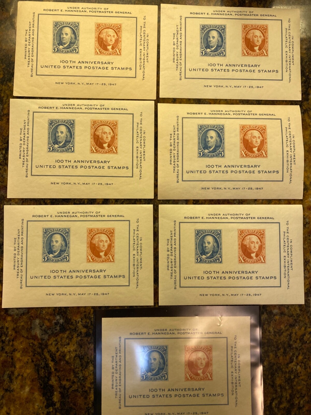 Lot of 7 100th Anniversary United States Postage Stamps 1947