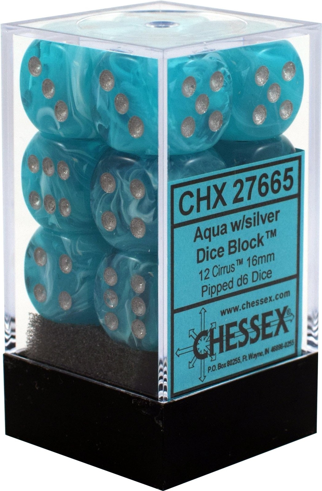 Chessex D&D Cirrus Aqua Silver Polyhedral Dice Set, 12pcs D6 16mm