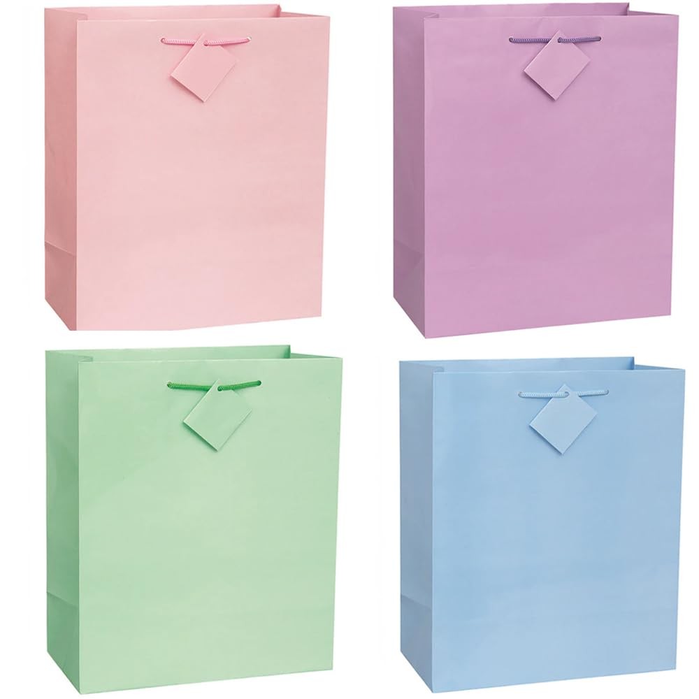Unique 64313 Solid Glossy Gift Bags, 10.5″ x 12.5″, Multicolor, 4ct