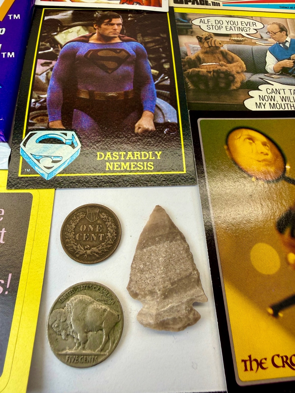 Junk Drawer Lot Non-Sports Cards Packs Marvel Clockwork Orange Go Bots US Coins