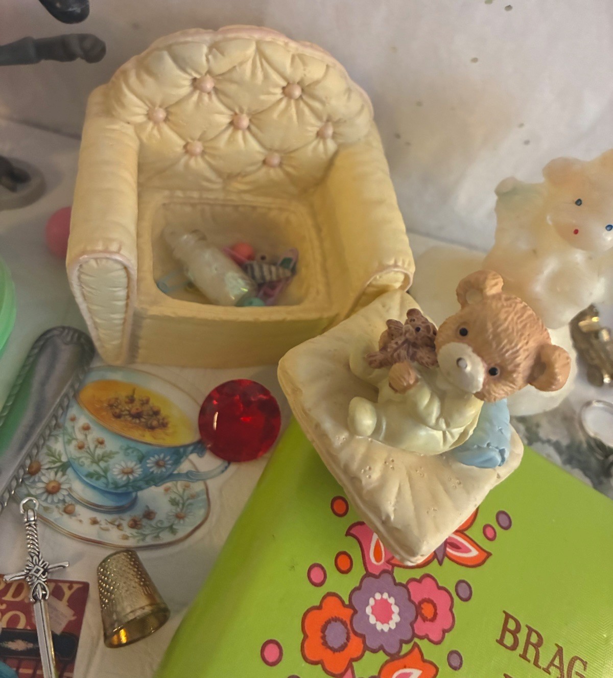 Vtg Photo Brag Book Angel Candle Bear Trinket Box Jewelry Junk Drawer Art Lot