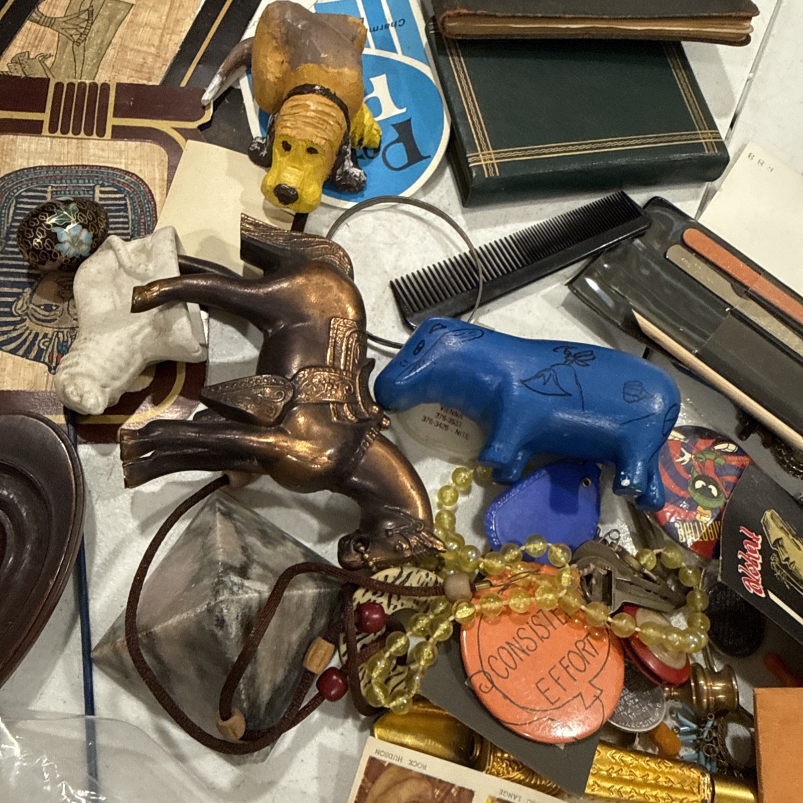 Huge Junk Drawer Lot Assorted Vtg Items Wood Metal Ephemera Figures Bottles MORE