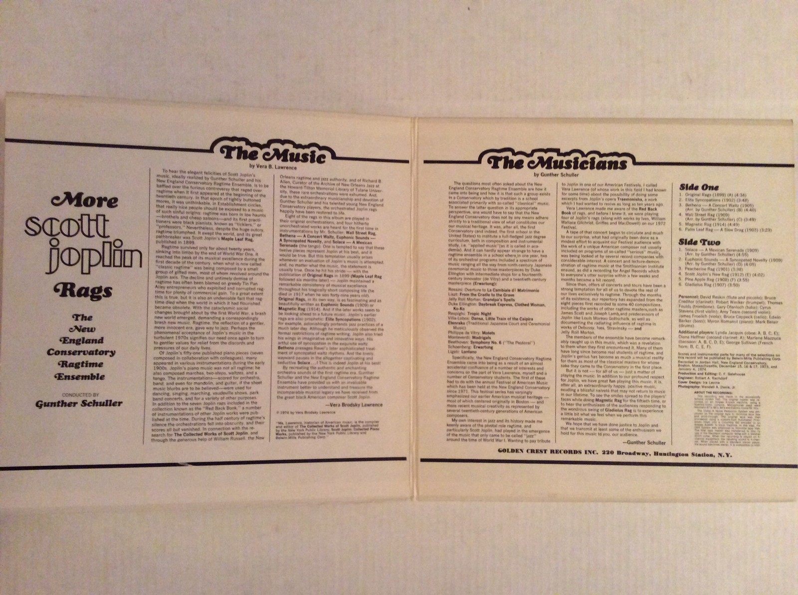 MORE SCOTT JOPLIN RAGS New England Conservatory Ragtime Ensemble 1974 QUAD LP