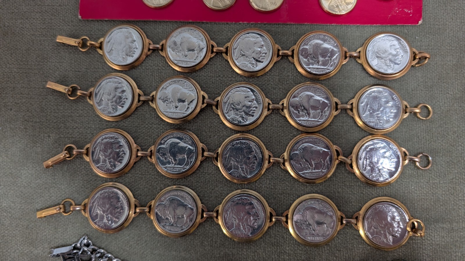 Lot of 10 Coins bracelets Vintage Nickels Dimes Pennie Indian Head