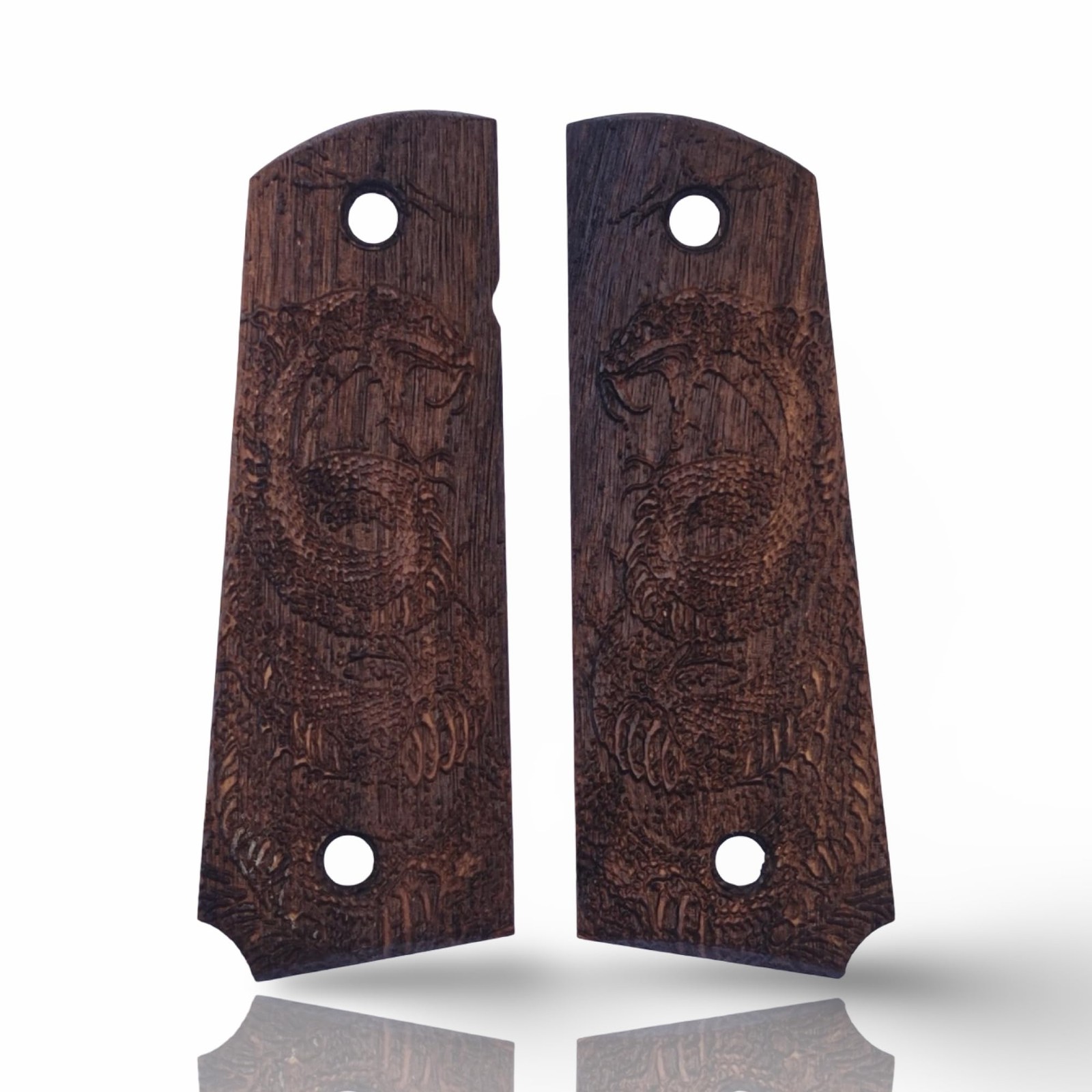 Zib Grips Art Series 1911 Full-Size Pistol Grips, Shadow Dragon Engraved Walnut