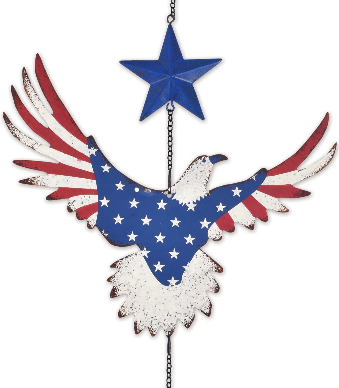 Americana Red White & Blue Patio, Porch or Yard Décor Hanging Wind Bell, Eagle,