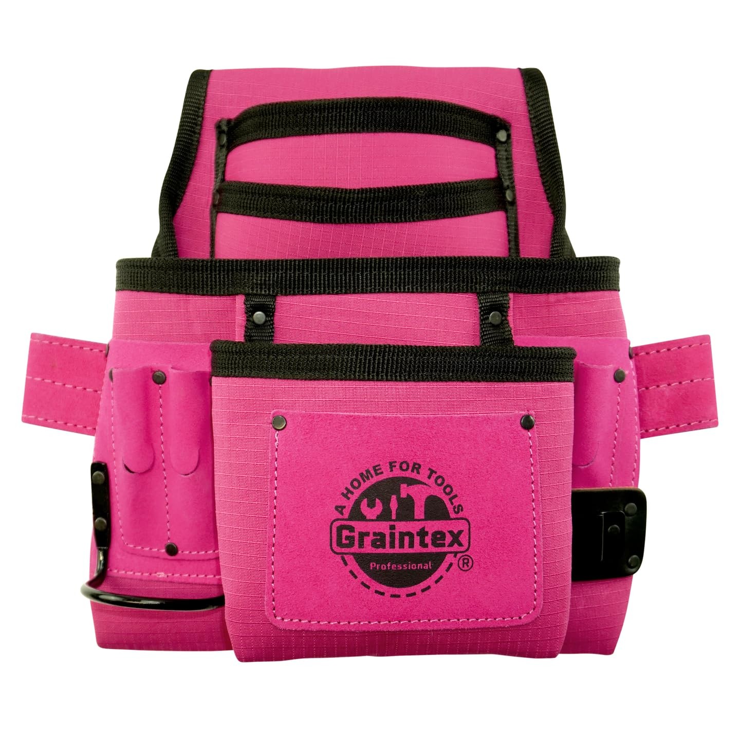Graintex 10 Pocket Tool Pouch Ripstop Canvas Leather Trim Pink Hammer Holder