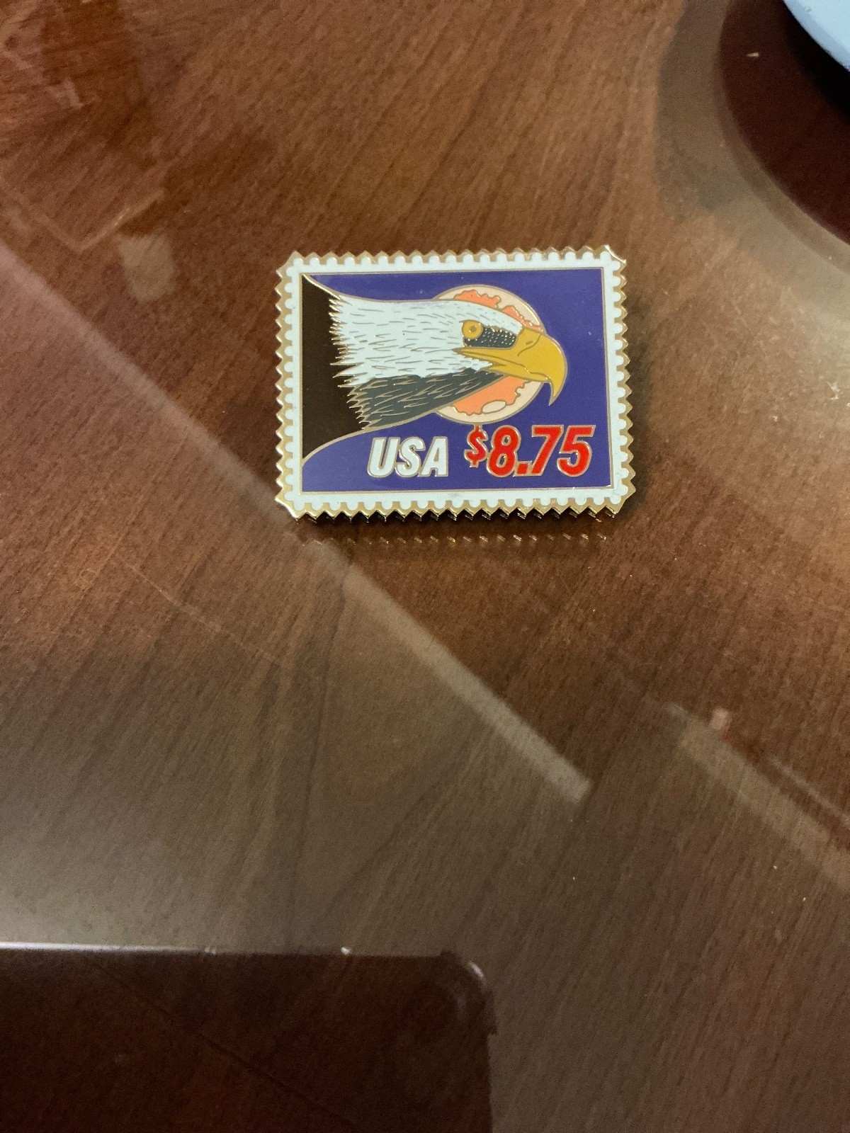 Vintage USA $8.75 Express Postage Stamp Bald Eagle Moon Collectable Enamel Pin