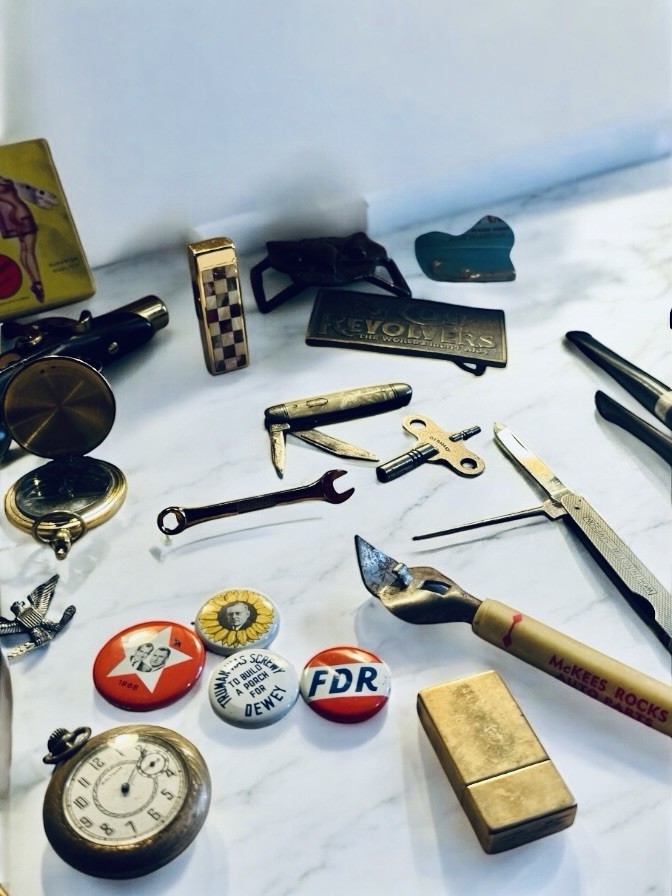 Gentleman’s 24 Pc Lot VTG WW2 Collectibles Pipes Knives Waltham Lighter & More!